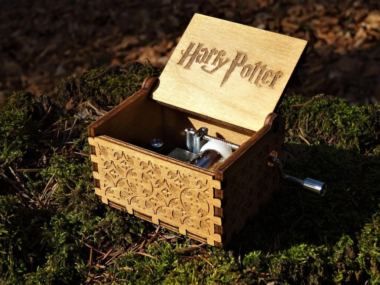 Box with Harry Potter logo on the lid. 