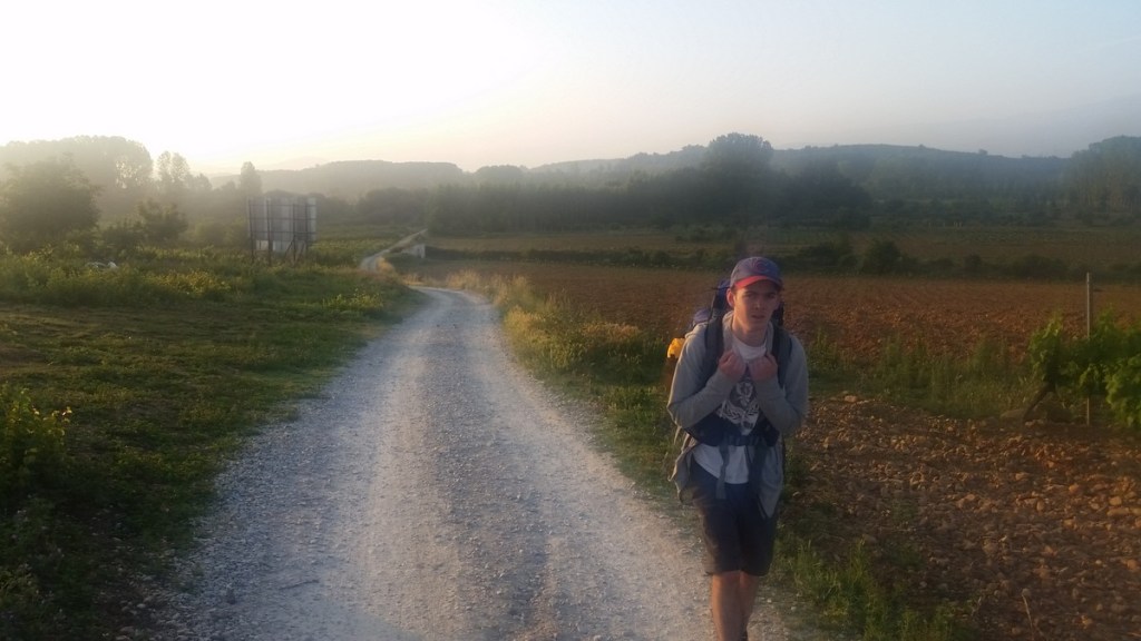 Author VM Karren's son on a misty Camino de Santiago