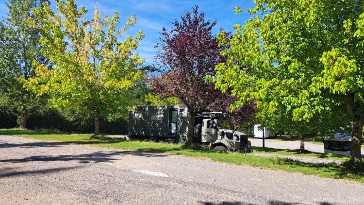 Our truck camper, The Beast, parked in the aire beneath Cordes-sur-Ciel