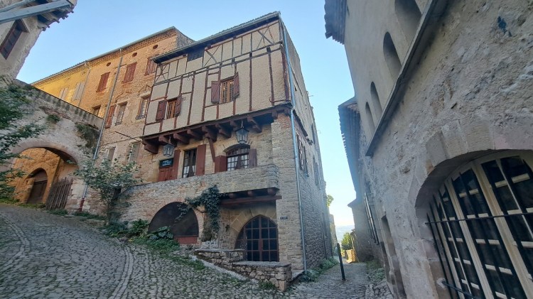 Cobbled street and timbered house, Cordes-sur-Ciel, france