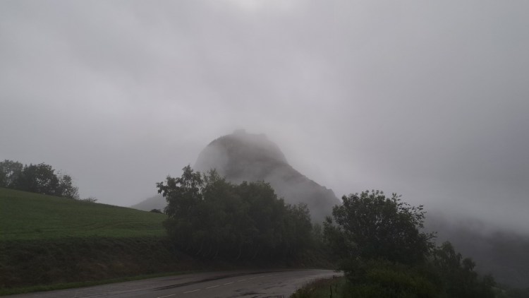 Château de Montségur wreathed in mist