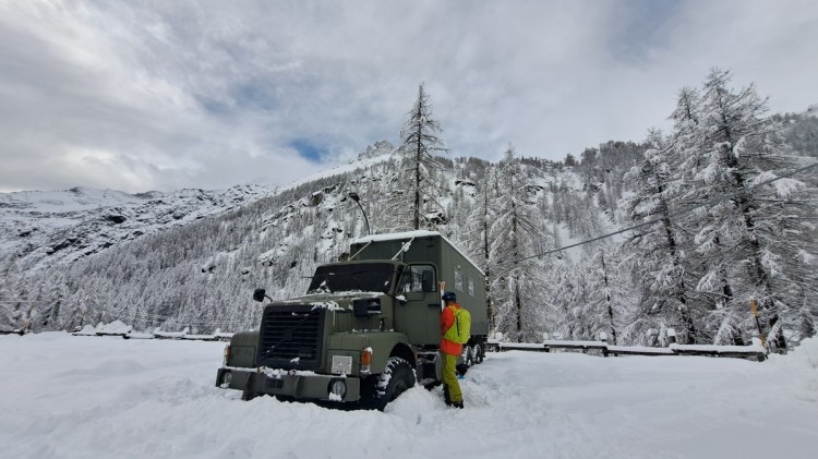 Jacqueline Lambert's truck, The Beast, in the snow.